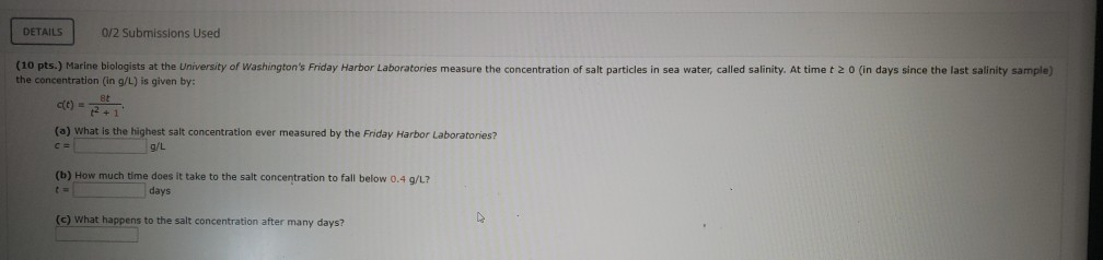 Solved DETAILS 0/2 Submissions Used (10 pts.) Marine | Chegg.com