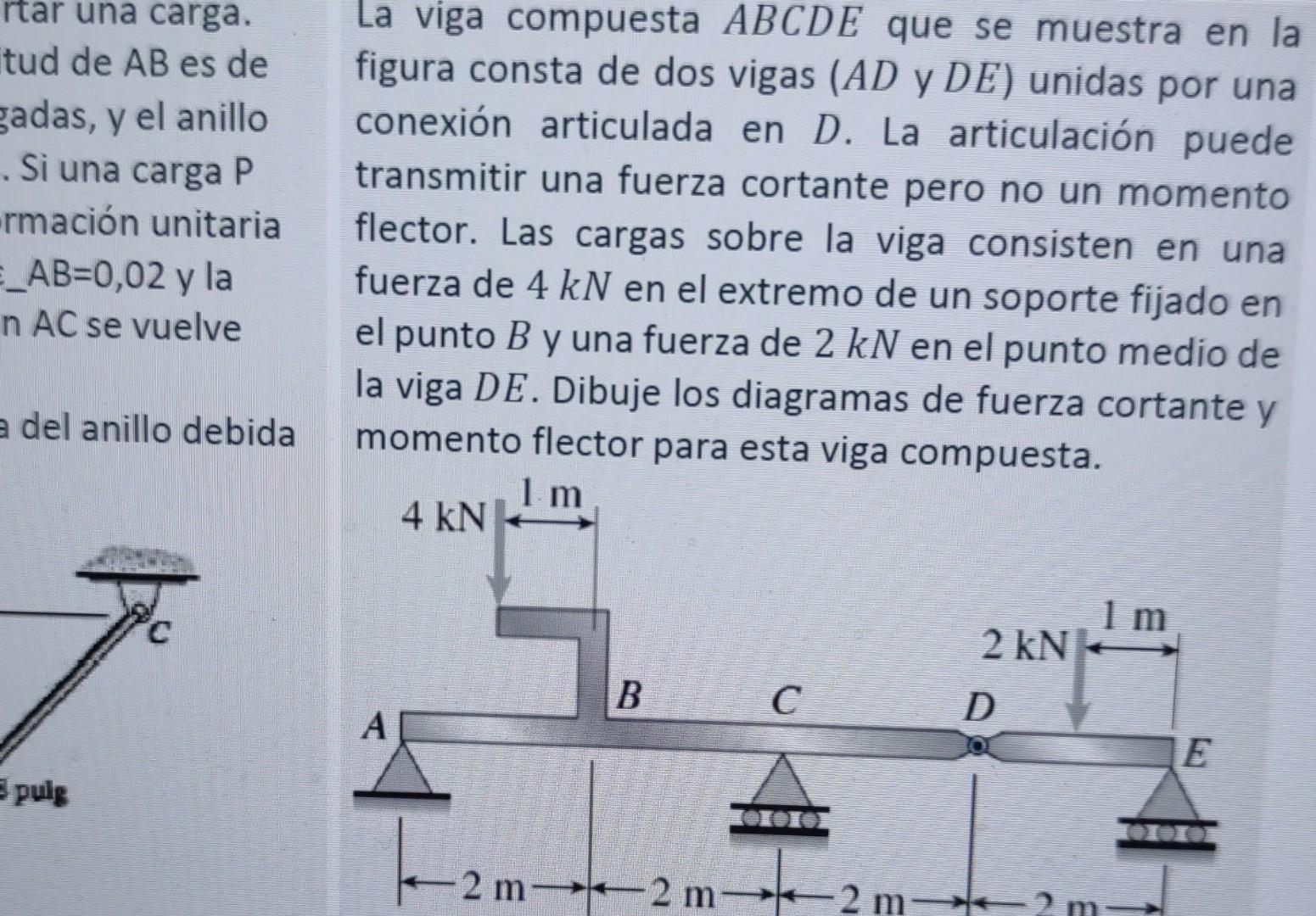 rtar una carga. tud de \( A B \) es de sadas, \( y \) el anillo Si una carga \( \mathrm{P} \) rmación unitaria \( A B=0,02 \)