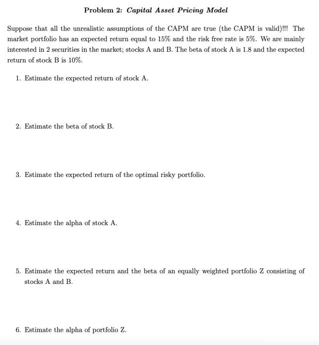 Solved Problem 2: Capital Asset Pricing Model Suppose That | Chegg.com