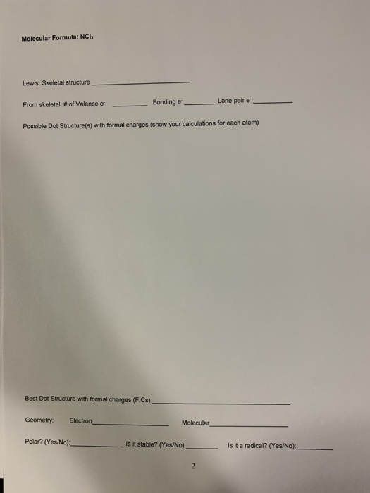 Solved Molecular Formula: NCI, Lewis: Skeletal structure | Chegg.com