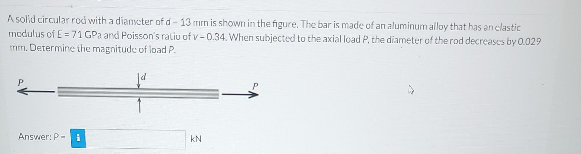 Solved a A solid circular rod with a diameter of d = 13 mm | Chegg.com