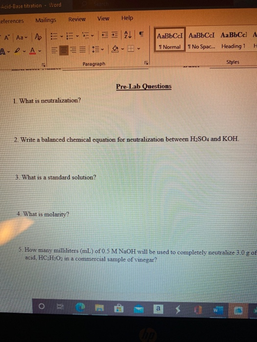Solved AcidBase titration Word ceferences Mailings