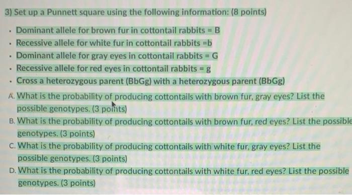 Solved . 3) Set up a Punnett square using the following | Chegg.com