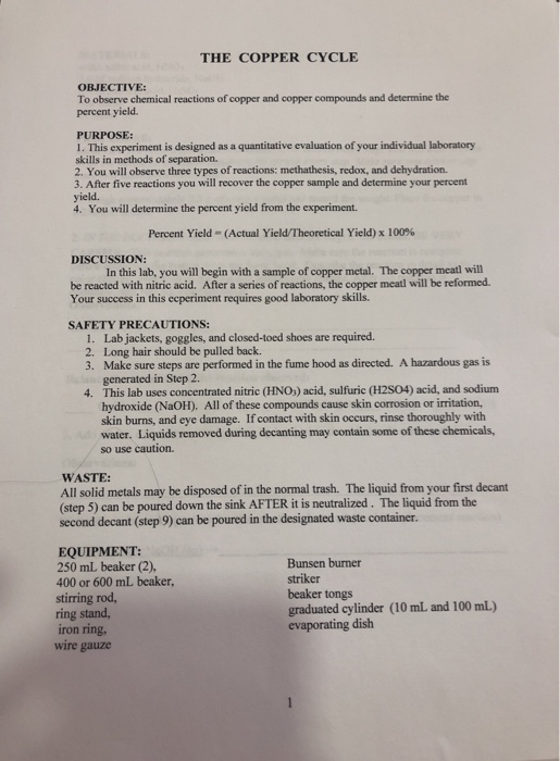 Solved THE COPPER CYCLE OBJECTIVE To observe chemical