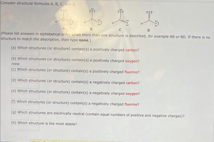 Solved Consider Structural Formulas A, B, C, And D. BOB : B | Chegg.com