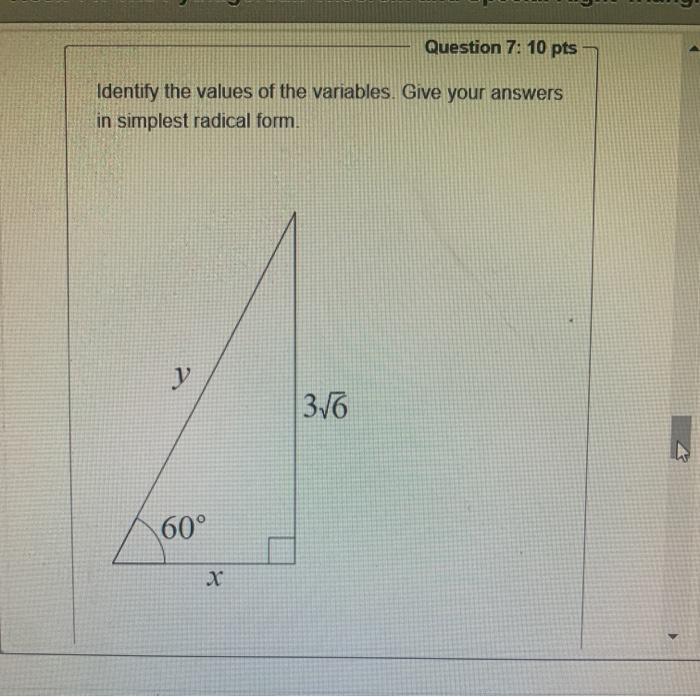 Solved Question 7: 10 pts Identify the values of the | Chegg.com