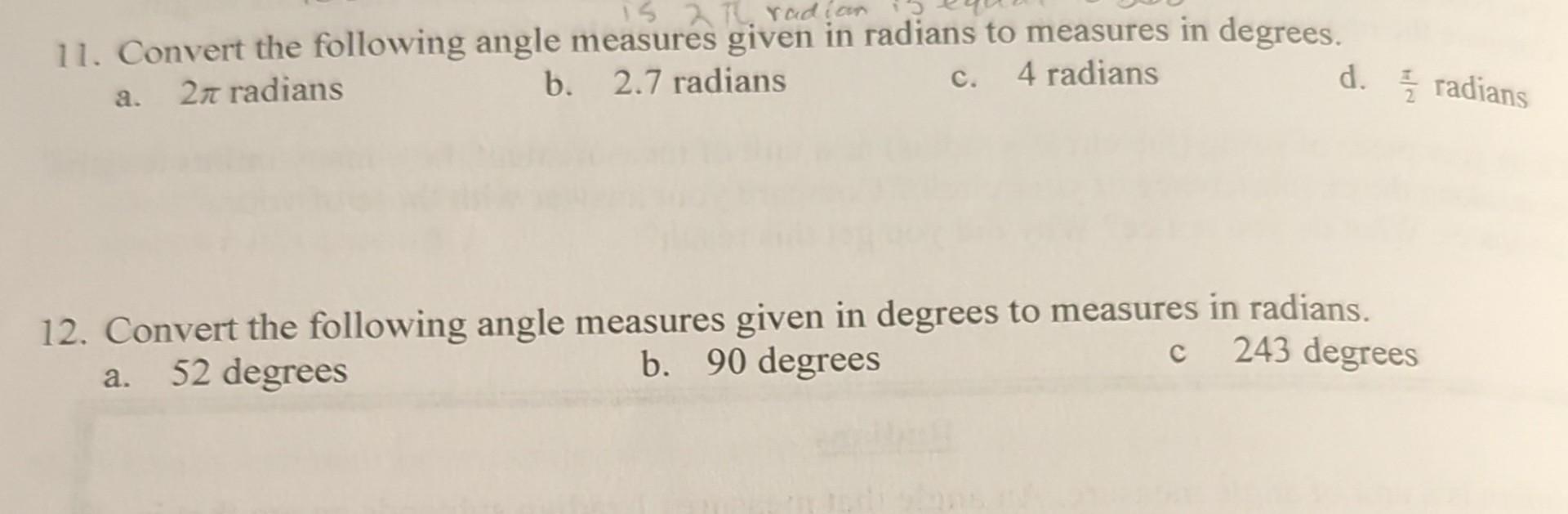 which of the following radian measures is equal to 120 degrees