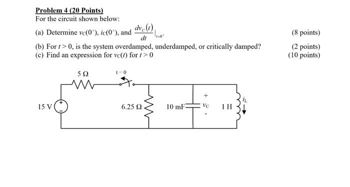 Solved Problem 4 (20 Points) For the circuit shown below: | Chegg.com