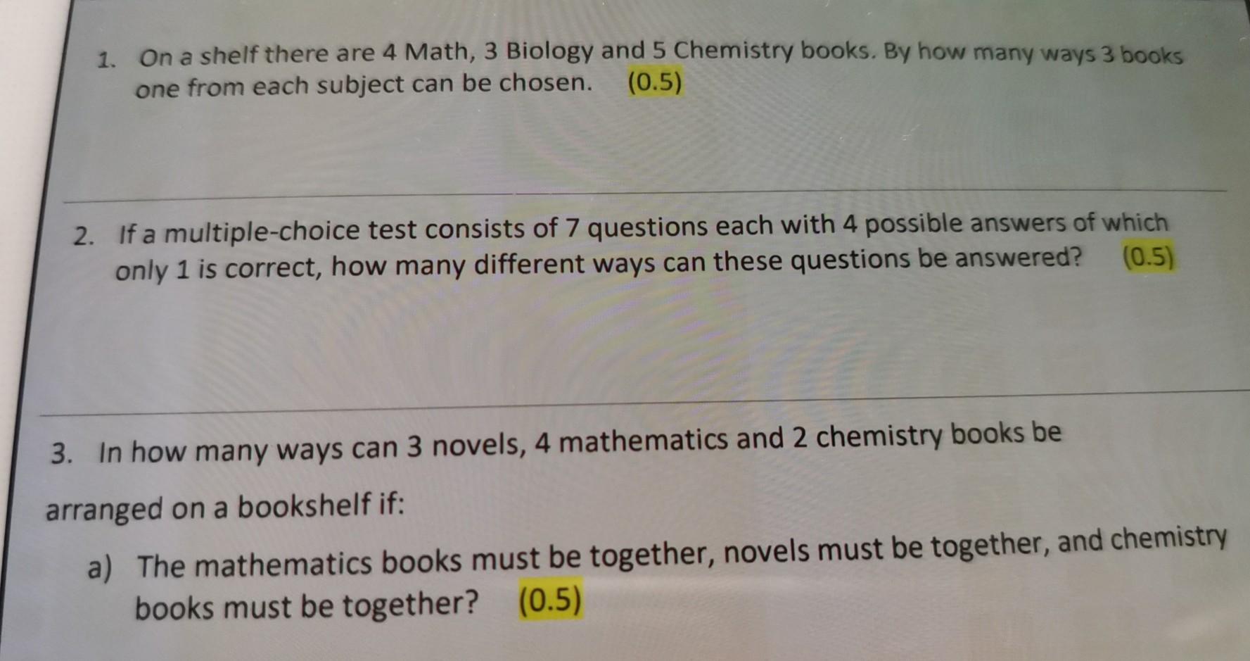 Solved 1. On a shelf there are 4 Math, 3 Biology and 5