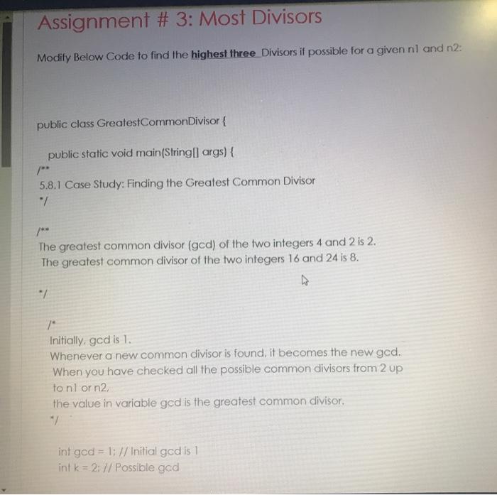 Solved Assignment # 3: Most Divisors Modify Below Code to | Chegg.com