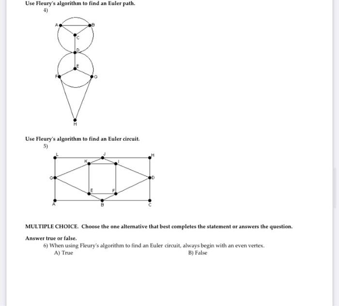 Solved Use Fleury's algorithm to find an Euler path. Use | Chegg.com