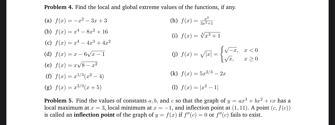 Solved Problem 4. ﻿Find the local and global extreme values | Chegg.com