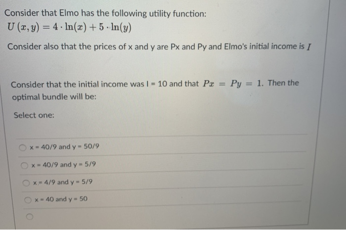 Solved Consider The Following Utility Function: U (x, Y) = | Chegg.com