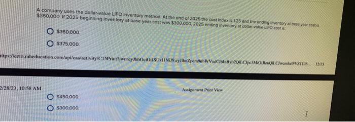 A company uses the dollor-value LiFO inventory method, At the ond of 2025 the cost index 18125 and the onding mentory at bese