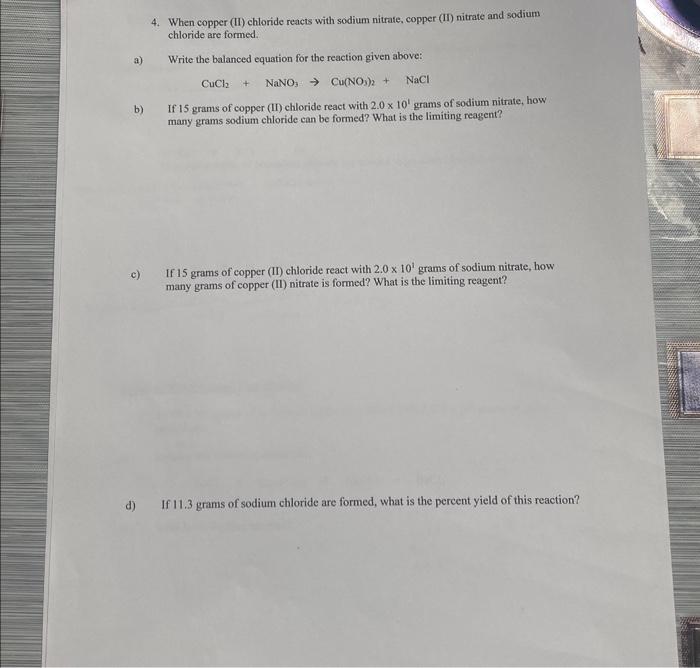 Solved 4. When copper (II) chloride reacts with sodium