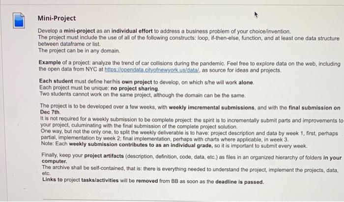 Solved To develop a mini project using python coding to | Chegg.com