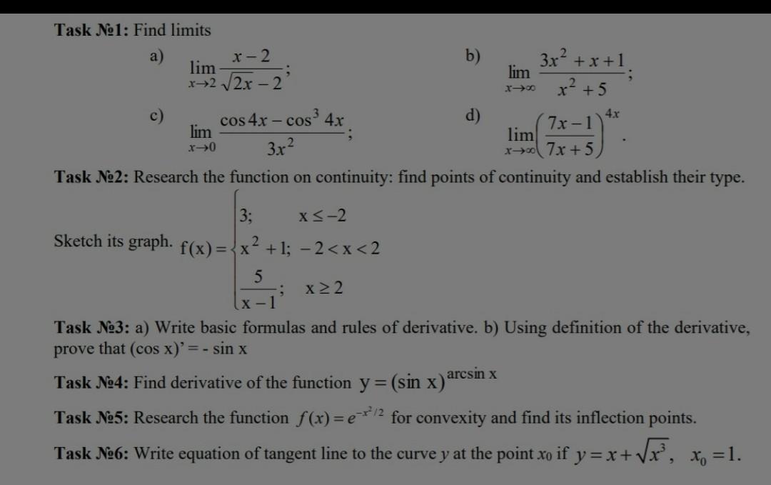 Solved Task N91 Find Limits A X 2 Lim X2 2x 2 B 3 L Chegg Com