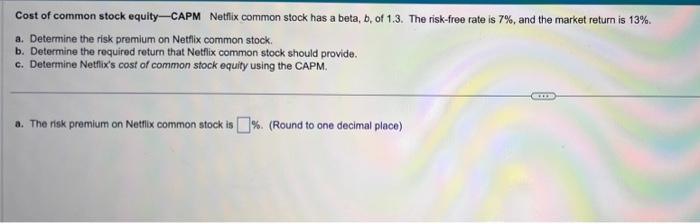 Solved Cost Of Common Stock Equity-CAPM Netfix Common Stock | Chegg.com