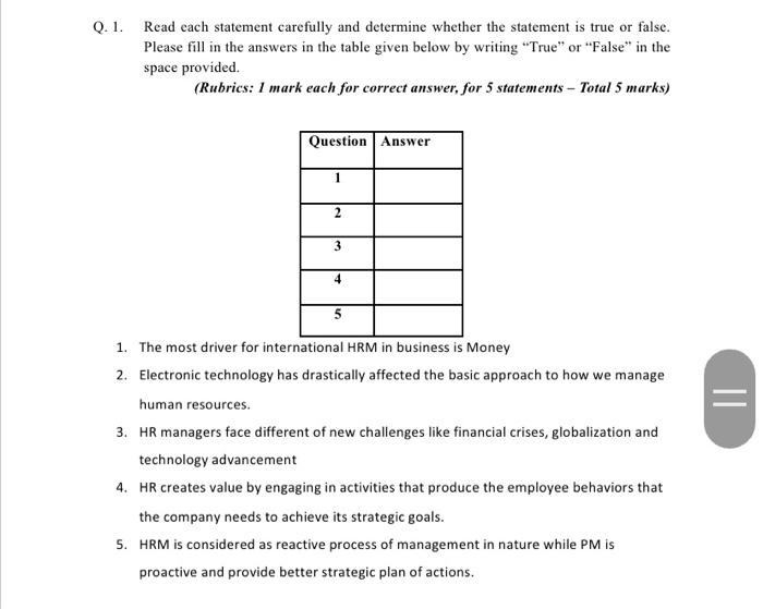 Solved Q.1. Read each statement carefully and determine | Chegg.com