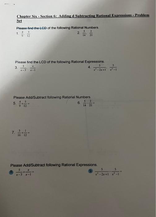 Solved Please find the LCD of the following Rational | Chegg.com