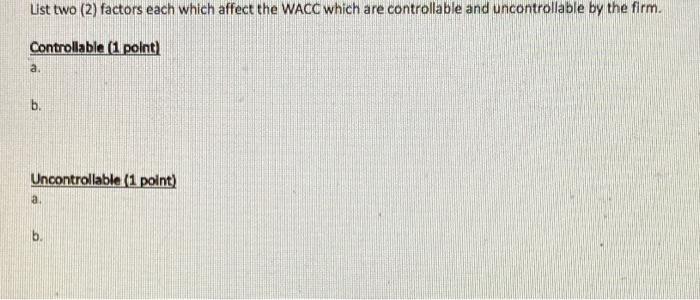 Solved List two (2) factors each which affect the WACC which | Chegg.com