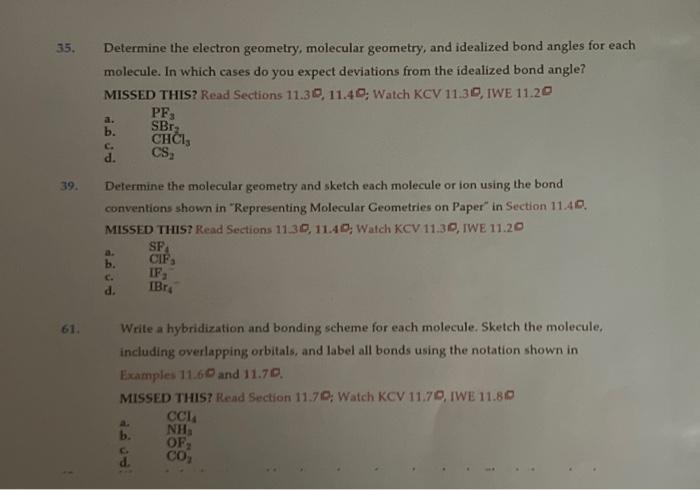 Solved 35. Determine the electron geometry, molecular | Chegg.com