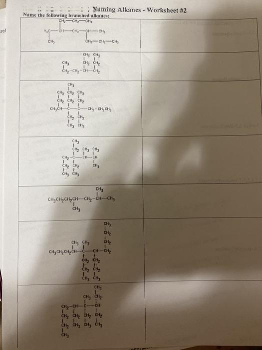 Solved Naming Alkanes Worksheet 2 Draw the structural