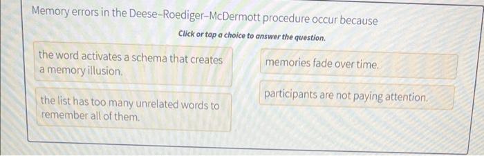 Solved Memory errors in the Deese-Roediger-McDermott | Chegg.com