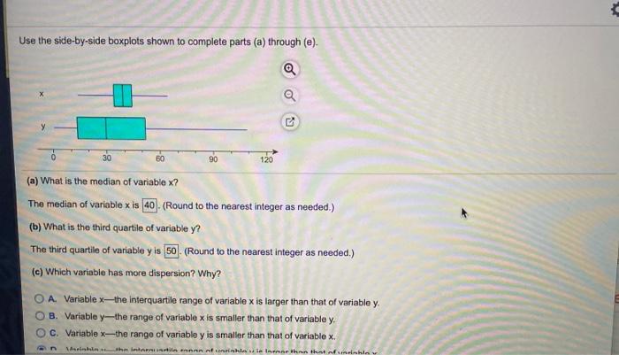 Solved Use the side-by-side boxplots shown to complete parts | Chegg.com