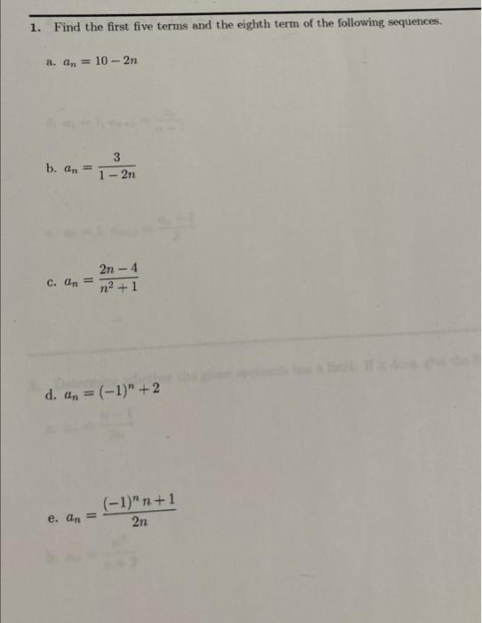 Solved 1. Find the first five terms and the eighth term of | Chegg.com