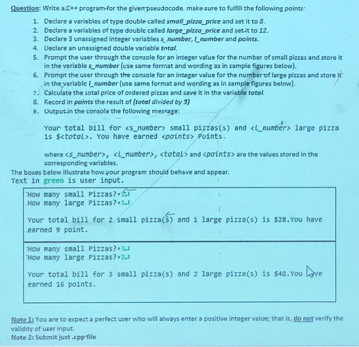 Solved Question: Write a C++ program for the given | Chegg.com