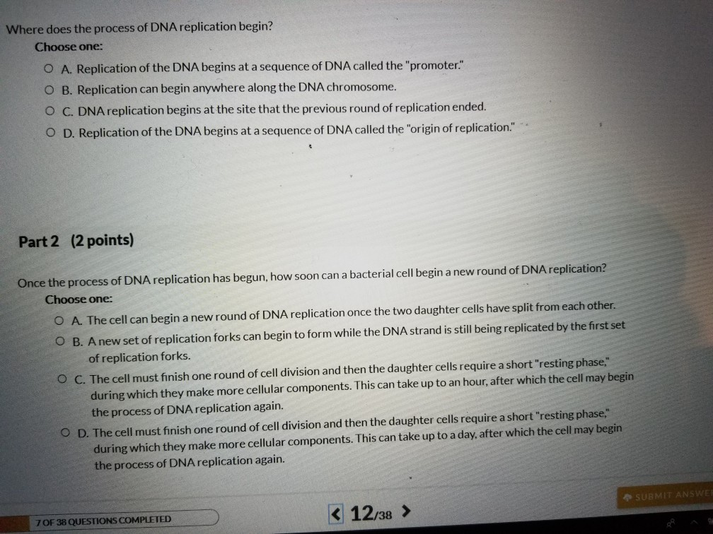 Solved Where does the process of DNA replication begin? | Chegg.com
