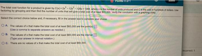 Solved over Points The total cost function for a product is | Chegg.com