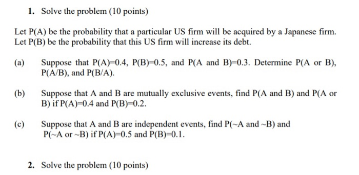 Solved 1. Solve The Problem (10 Points) Let P(A) Be The | Chegg.com