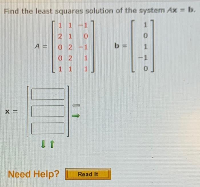 Solved Find the least squares solution of the system Ax=b. | Chegg.com
