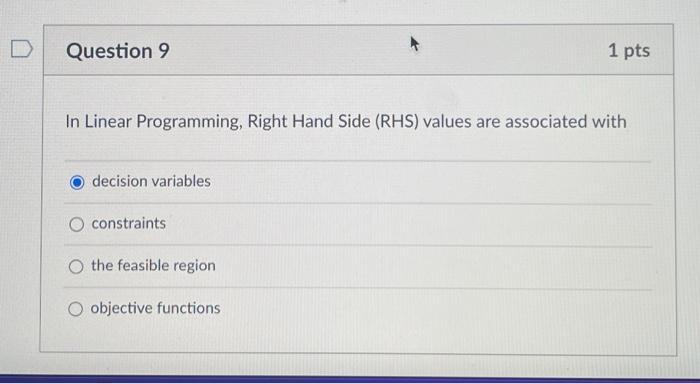 Solved In Linear Programming, Right Hand Side (RHS) values | Chegg.com