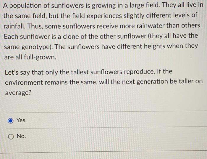 Solved A population of sunflowers is growing in a large