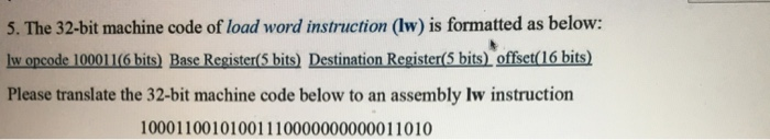 Solved 5. The 32-bit machine code of load word instruction | Chegg.com