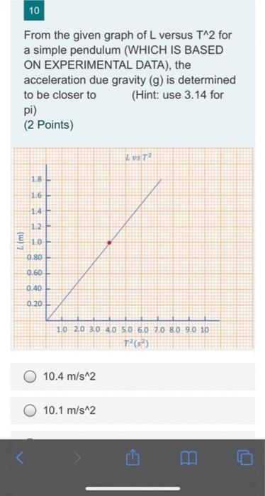 Solved 10 From the given graph of L versus T^2 for a simple | Chegg.com