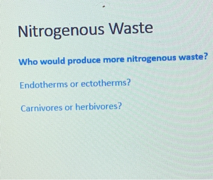 Solved Nitrogenous Waste Who would produce more nitrogenous | Chegg.com