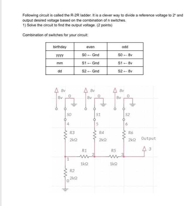 Following circuit is called the R-2R ladder. It is a clever way to divide a reference voltage to \( 2^{\circ} \) and output d