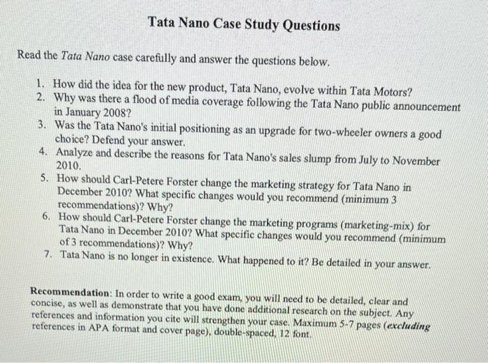 tata nano case study answers