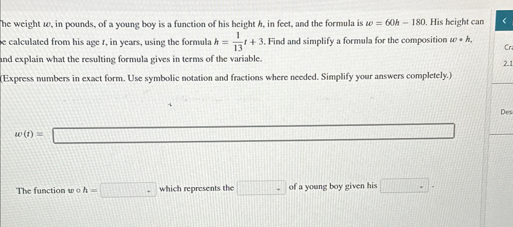 Solved The weight w, ﻿in pounds, of a young boy is a | Chegg.com