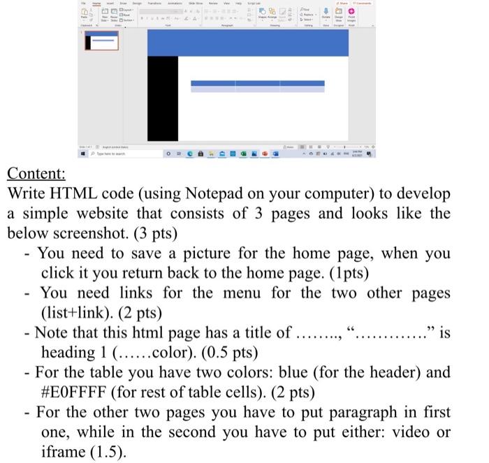 Solved 193 TE IN Content: Write HTML code (using Notepad on | Chegg.com