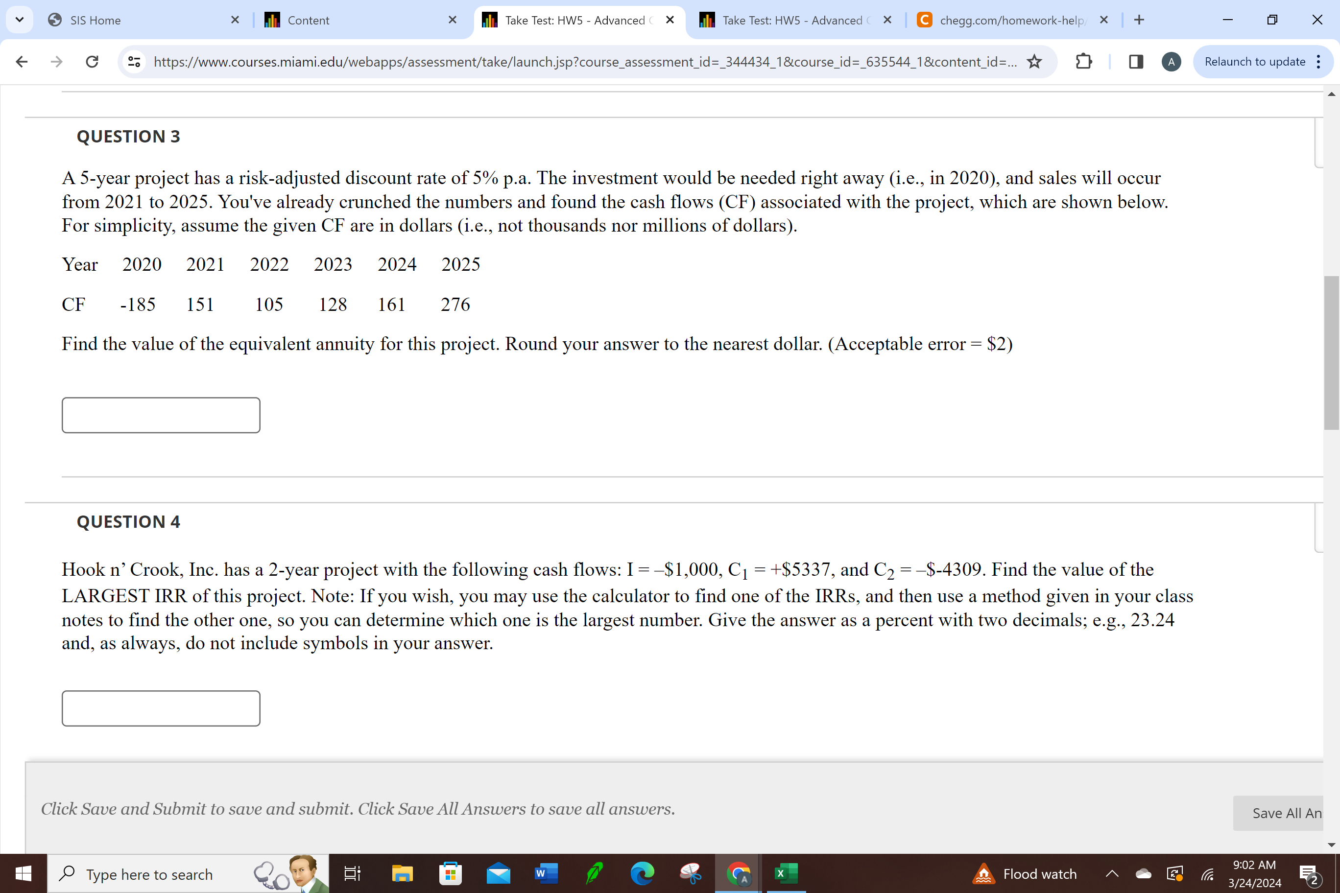 Solved QUESTION 3A 5 -year project has a risk-adjusted | Chegg.com