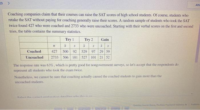 Solved 23 > Att 11 5 3 Coaching companies claim that their | Chegg.com