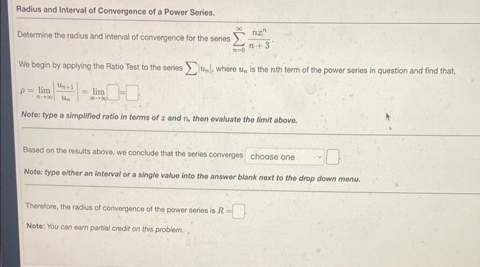 radius and interval of convergence of power series calculator