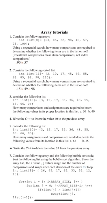 Solved Array Tutorials 1. Consider The Following Array: Int | Chegg.com