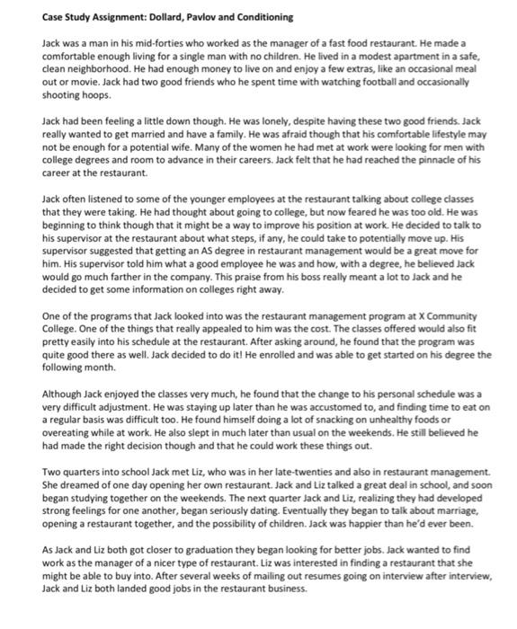 Solved Case Study Assignment: Dollard Pavlov and Chegg com