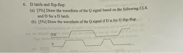 Solved 6. D latch and flip-flop: (a) [5%] Draw the waveform | Chegg.com